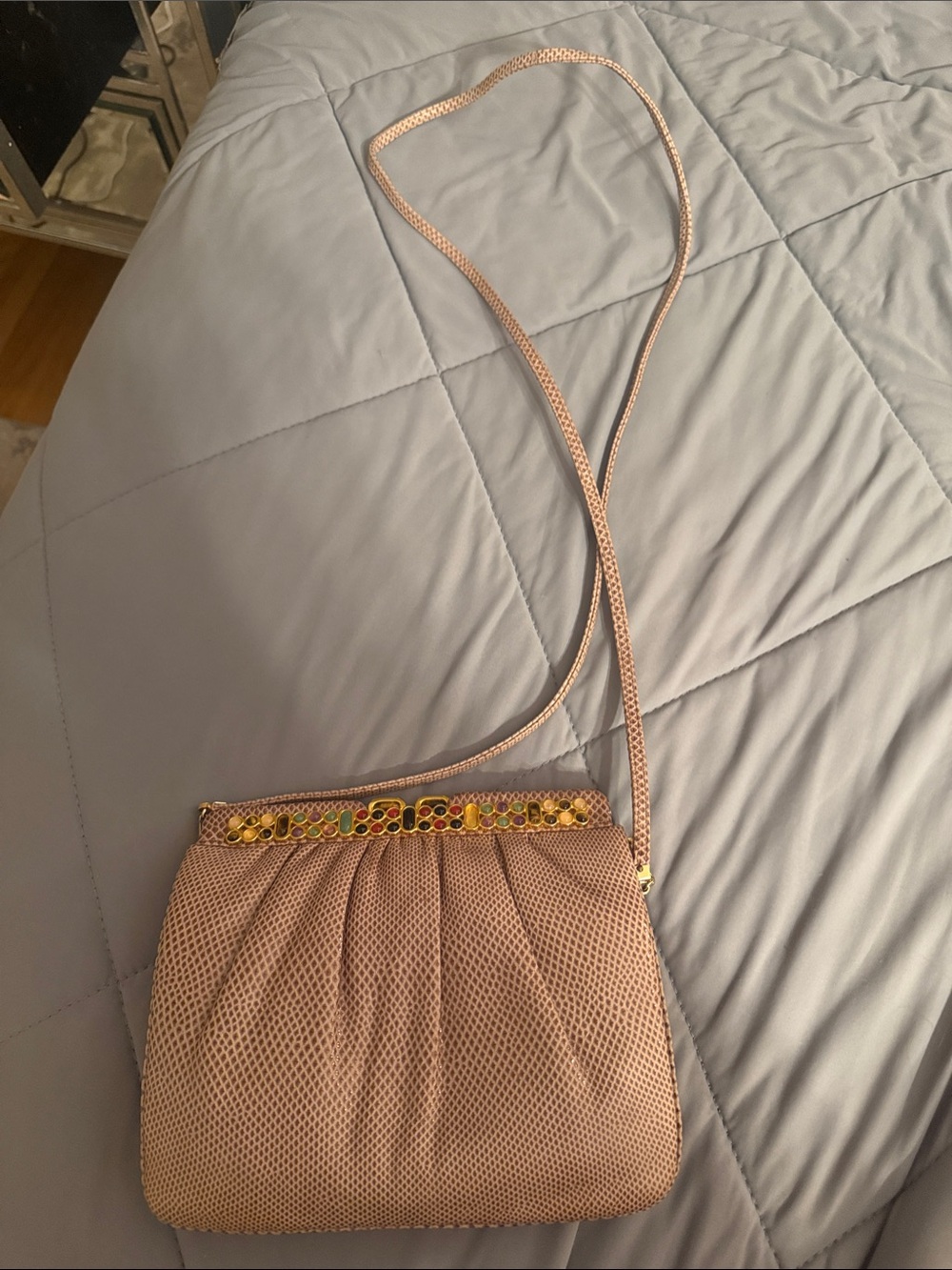 Judith Leiber Pinkish/taupe Mesh Crossbody with Multicolored Beaded Trim